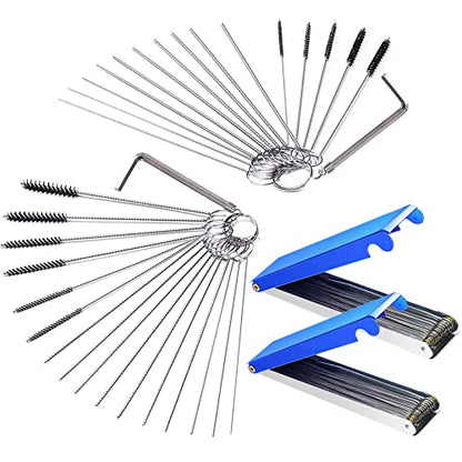 60-Piece Carburetor Cleaning Brush & Dirt Jet Cleaner Tool Kit, Micro Wire Needles with Aluminum Carrying Case & Hex Wrenches for Small Engine Repair, Motorcycle, ATV, Weed Eater and Airbrush