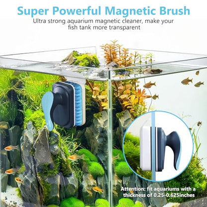 fishkeeper Aquarium Magnetic Glass Cleaner, Fish Tank Algae Cleaning Tool | Magnet with Algae Scraper for Glass Aquariums Tank, Floating Scrubber Brush, 2 Detachable Scrapers, Large - size: L for Glass Thickness：1/4"-5/8"