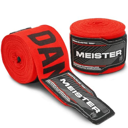 Meister Adult 180" Semi-Elastic Hand Wraps for MMA & Boxing (Pair) - color: Danger Red