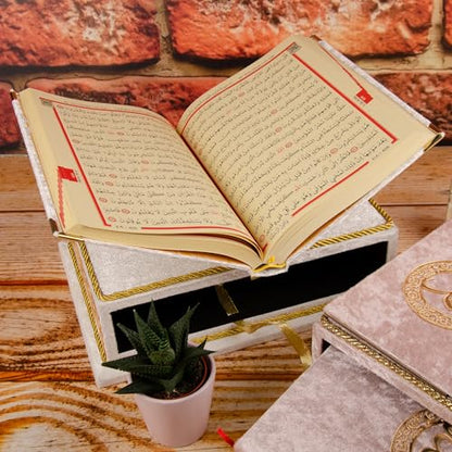Quran Book with Rahle, Quran Stand, Islamic Gift, Muslim Gift for Eid Ramadan (Cappucino) - color: Cappucino