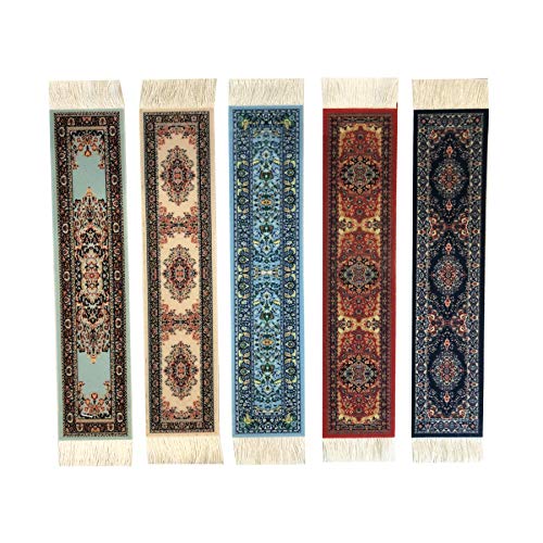 Set of 5 Rug Bookmarks, Colorful Carpet Book Marks for Reading, Miniature Oriental Style Design, Novelty Office Accessories - color: Set-1
