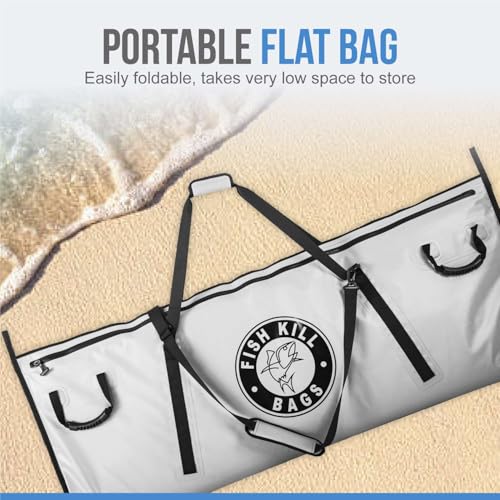 Flat PVC Tarpaulin Insulated Fish Cooler Kill Bag - Waterproof Fishing Cooler Bag with Easy Grip Carry Handles - Portable Soft Cooler - 3 Sizes - size: 180 Quarts 60" x 24"