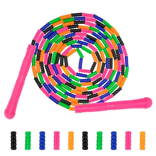 Coolrunner 16 FT Long Jump Rope(1 PACK), Double Dutch Jump Ropes, Soft Beaded Skipping for Kids Adults, Plastic Segmented Long Enough for 4-5 Jumpers - color: Pink