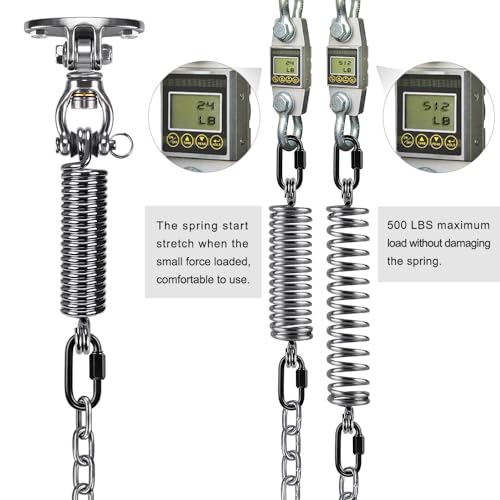 SELEWARE Hammock Chair Hanging Kit, Bearing Swing Hooks w/Spring & Chain | Stainless Steel 360° Swivel Swing Hanger, Ceiling Mount for Hanging Indoor Outdoor Swing Hammock Chair Yoga Silk Punching Bag - color: Bearing Swing Hanger With Chain & Straight Sp