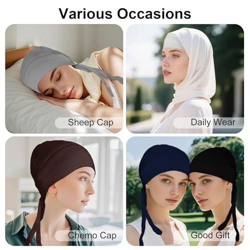 5Pcs Islamic Muslim Under Hijab Cap Inner UnderScarf for women Inner Under Scarf Hat Hijab Cap with Tie Back Closure - color: Black\blue\cafe\dark Grey\light Grey