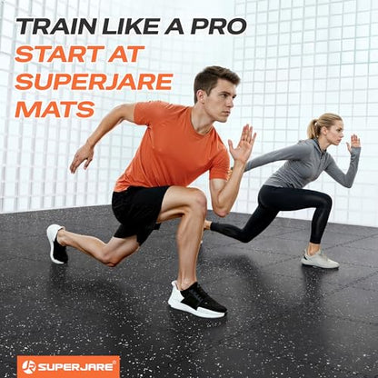 SUPERJARE 0.56'' Thick 12 Pcs 48 Sq Ft Rubber Top Exercise Equipment Mats, High Density EVA Foam Mats with Rubber Top, Interlocking Gym Flooring for Home Gym, Protective Workout Mat, Black/Grey - size: 12 Tiles (48 Sq Ft)