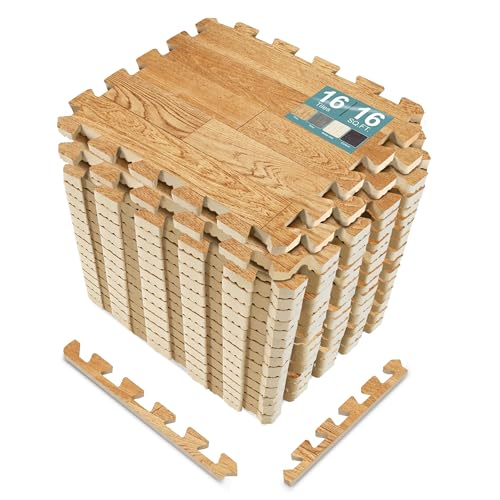 Sorbus Wood Grain Floor Mats Foam Interlocking Mats Each Tile 1 Square Foot 3/8-Inch Thick Flooring Wood Mat Tiles - Home Office Playroom Basement Trade Show (16 Tiles,16 Sq ft, Wood Grain - Pine) - color: Wood Grain - Pine
