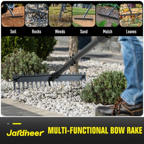 Bow Rake Heavy Duty, Long Handle Metal Rakes for Gravel, Rocks, Lawns Leaves, Soil Leveling, Landscaping, Garden Rake with 18 Steel Tines (59 Inches)