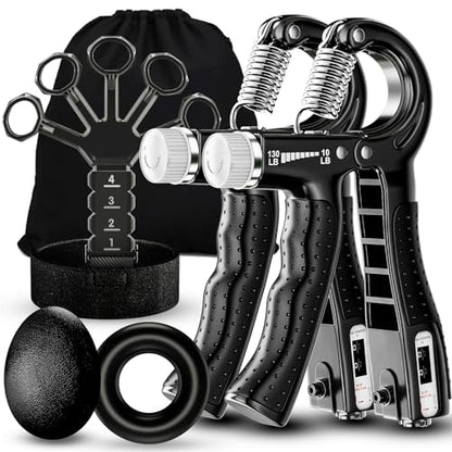 ACOTANT Grip Strength Trainer(5 Pack) with Finger Exerciser, Hand Grip Strengthener, Finger Stretcher,Grip Ring & Stress Relief Ball for Muscle Building and Injury Recover with Carry Bag - color: BLACK