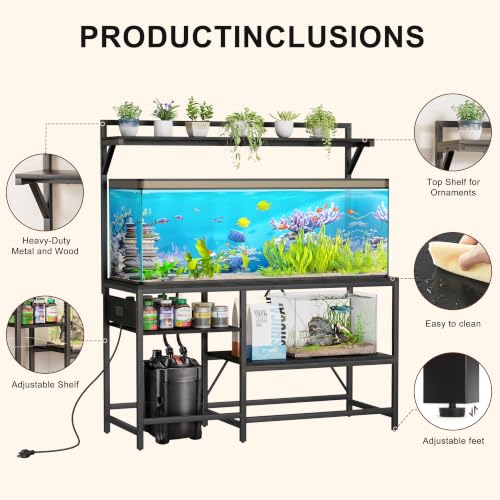 55&75 Gallon Fish Tank Stand for Standard & Breeder Tanks | Fits 55 Gal (Long/Tall/Breeder) & 75 Gal Standard Tanks for Aquarium, Reptile Terrarium & Turtle Tank, 52"L x 21.6"W, Black - size: 55&75 Gallon