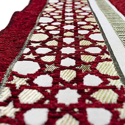 Modefa Turkish Islamic Prayer Mat - Thin Woven Chenille Sajjadah - Intricate Praying Rug Ramadan Eid Gift - Traditional Muslim Janamaz Sajada for Men Women - Geometric Selcuk Star (Red) - color: Red