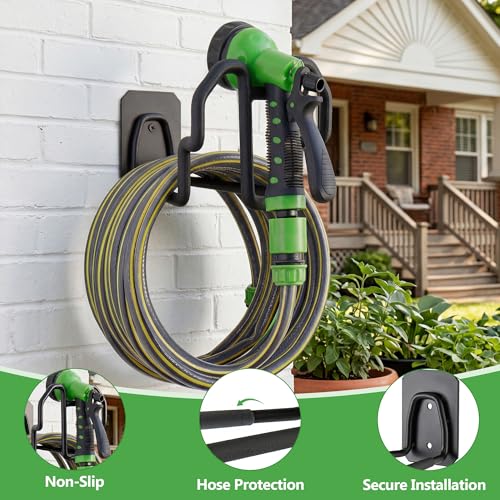 Wall Mount Hose Holder with Nozzle Slot,Rust Resistant,Matte Black | Multi-purpose heavy duty garden hose holder with rust resistance,easy to assemble for indoor and outdoor use,fits 100ft hoses - color: Matte Black