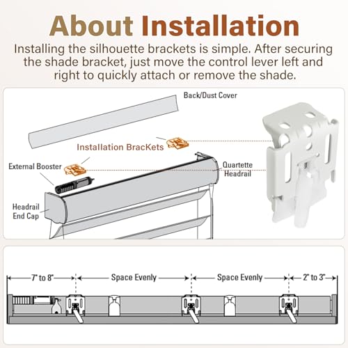 Blinds Shade Brackets Compatible with Hunter Douglas, Turnex, Comfortex & ALTA, fits Silhouette/Nantucket/Pirouette, 3-Pack, White