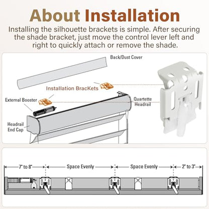 Blinds Shade Brackets Compatible with Hunter Douglas, Turnex, Comfortex & ALTA, fits Silhouette/Nantucket/Pirouette, 3-Pack, White