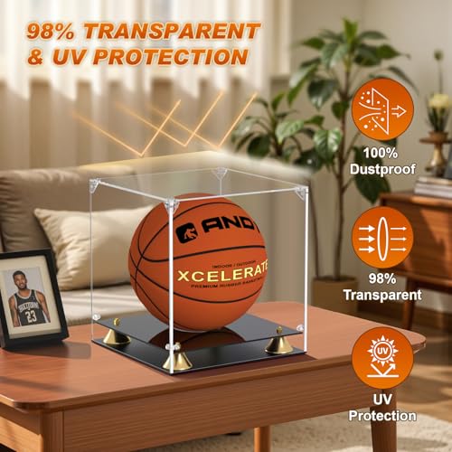 KOLIPI Basketball Display Case, Clear Acrylic Full Size Basketball Case Display with Double Layer Base, Ball Holder Stand Box Protector for NBA WNBA Signed Ball Memorabilia,11x11x12 inch - size: Basketball Case,11x11x12 inch