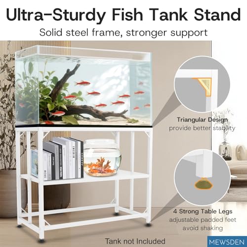 Fish Tank Stand,10 Gallon Heavy Duty Metal Aquarium Stands, Reptile Tank, Turtle Tank, Breeder Tank Stand, 220LBS Capacity Terrarium Stand Rack with 2-Tier Storage Shelves (White, 24.8"x9.2"x30") - color: White, size: (10 Gallon)24.8"x9.25"