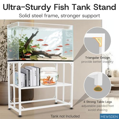 Fish Tank Stand,10 Gallon Heavy Duty Metal Aquarium Stands, Reptile Tank, Turtle Tank, Breeder Tank Stand, 220LBS Capacity Terrarium Stand Rack with 2-Tier Storage Shelves (White, 24.8"x9.2"x30") - color: White, size: (10 Gallon)24.8"x9.25"