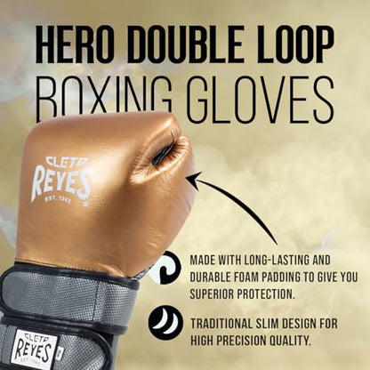 CLETO REYES Hero with Double Strap Hook and Loop Boxing Gloves for Training, Sparring and Heavy Punching Bags - color: White Pearl/Silver, size: 14oz.