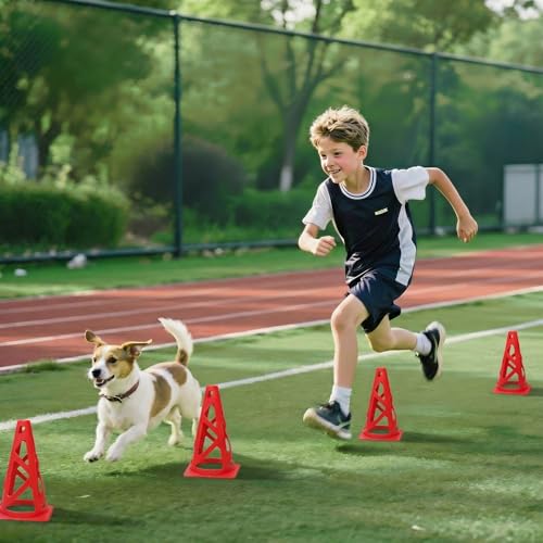 24 Pack Soccer Cones, 9 Inch Agility Cones for Soccer, Football, Basketball, Cones for Sports Training, Speed & Agility Drills, Field Marking Equipment - color: red