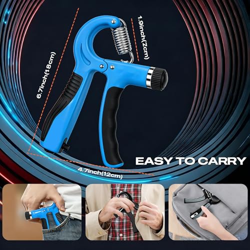 Grip Strength Trainer - Adjustable Resistance 11-132lbs/5-60kg Hand Gripper & Forearm Strengthener Device with Smart Counter for Sports & Rehab - color: Blue
