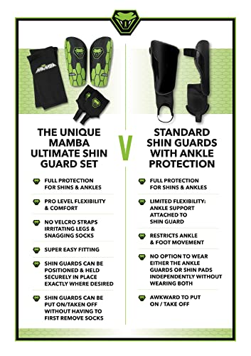 Mamba Ultimate Shin Guard Bundle, 3 in 1 | Soccer Shin Pads, Ankle Guards & Compression Sleeves for Protection & Comfort | Kids/Adults - size: Medium