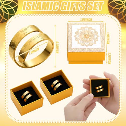 24pcs/12 Sets Islamic Ayatul Kursi Ramadan Gifts for Women Eid Gifts Bulk Ayatul Kursi Rings Ramadan Mubarak Party Favor Arabic Ring with Boxes Muslim Jewelry for Wedding Ceremony Accessory