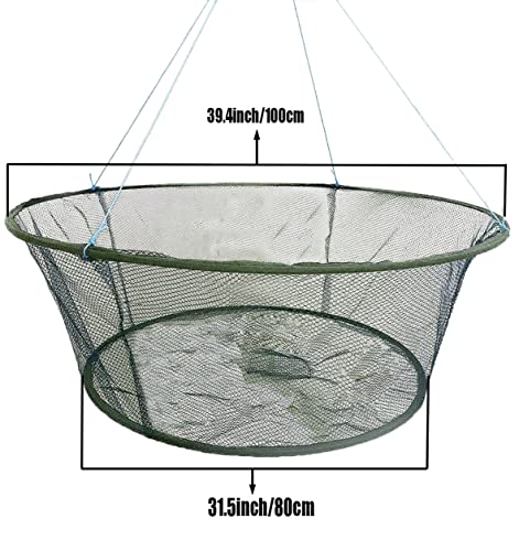 Foldable Fishing net Hand cast net, Shrimp net Crab net Fishing net Crayfish Hand cast cage - size: Top: 39.4in/Bottom:31.5"