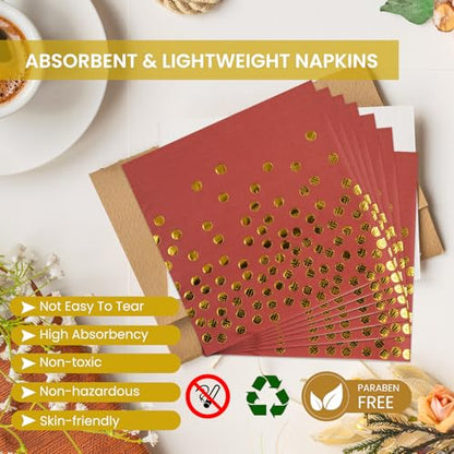 Paper Plates and Napkins Set, Red and Gold Dot, 75PCS, Serves 25 - color: Red Gold Dot, size: 7inch-75pcs