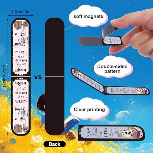 Skeleton Reading Bookmark Magnetic Gift - Wxiben 30 Pcs Gothic Skull Bookmarks Magnetic Floral Skeleton Book Marks Page Magnets Marker Clip for Women Men Students Teacher Book Lovers Bookish - style: Skeleton Reading