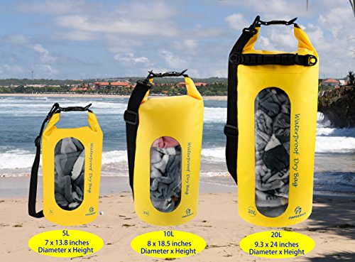Freegrace Waterproof Dry Bag Set of 3 - Submersible Dry Sack with Double Zip Lock Seals - Includes Waist Pouch & Phone Case - Perfect for Kayaking, Swimming, Boating & Rafting (Yellow(Window), 10L) - color: Yellow, size: 10L, style: Window