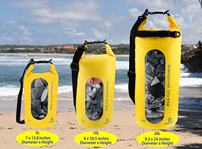 Freegrace Waterproof Dry Bag Set of 3 - Submersible Dry Sack with Double Zip Lock Seals - Includes Waist Pouch & Phone Case - Perfect for Kayaking, Swimming, Boating & Rafting (Yellow(Window), 10L) - color: Yellow, size: 10L, style: Window