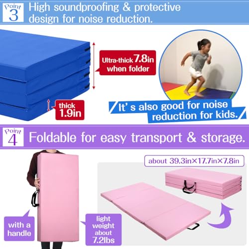 KaRaDaStyle Gymnastics Mat Folding Stretch Mats 71"x39"x2" Exercise Muscle Training Children Play Horizontal Bar Mat Yoga Sports Soundproof Home Use - color: Purple/4-fold
