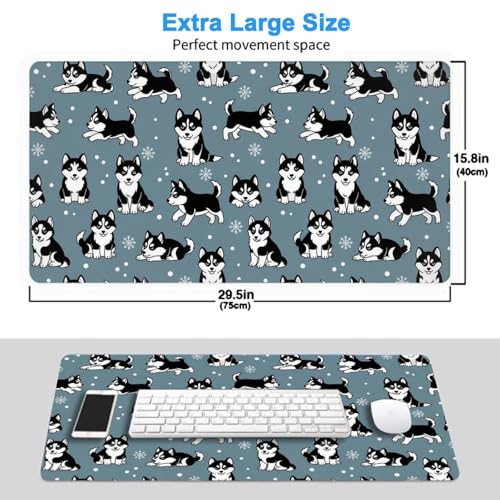 Office Home Gaming Mouse Pad Husky Puppies Snowflakes Dogs Snowflake, Large Size Waterproof Desktop Keyboard Cushion Mat - color: Pattern (157), size: 29.5L x 15.8W inches
