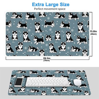 Office Home Gaming Mouse Pad Husky Puppies Snowflakes Dogs Snowflake, Large Size Waterproof Desktop Keyboard Cushion Mat - color: Pattern (157), size: 29.5L x 15.8W inches