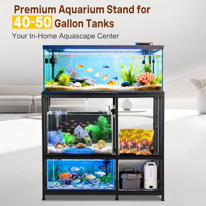 GCCSJ 36" Modern Black Aquarium Stand for 40-50 Gallon Fish Tanks, Adjustable Storage and Outlets, 750lb Capacity Furniture Cabinet, Quick 30-Min Assembly