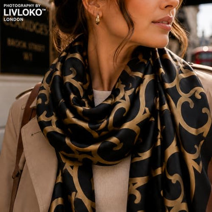 LONDON Women’s Satin Silky Scarf Gift Box Large Lightweight Silky Smooth Shawl Wrap for Hair, Head, Neck or Hijab - color: Celtic - Box