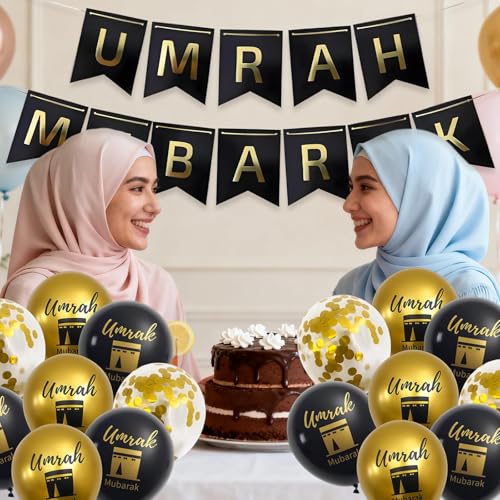 19 Pcs Umrah Mubarak Decorations, Ramadan Decorations for Home, Ramadan Mubarak Banner Suitable for Home and Party Decoration
