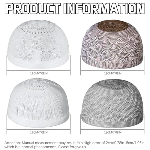 4 Pcs Muslim Knit Kufi Hats Islamic Crochet Prayer Beanie Cap Knitted Taqiyah Takke Skull Topi Eid Ramadan Gift - color: Color B