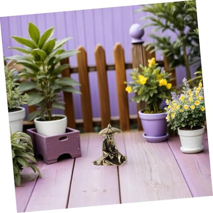 4pcs Brass Mini Fisherman Figurines Set, Old Chinese Fisherman and Monk Sculptures with Luoyang Bridge, Miniature Oriental Micro Landscape Decor for Desktop and Aquarium