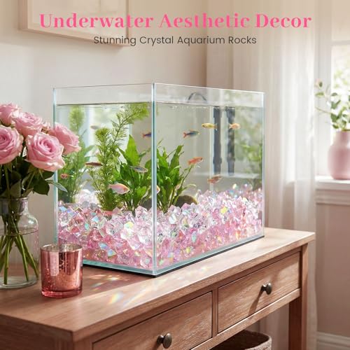 DOMESTAR 150 PCS Iridescent Fake Ice Rocks, Pink and Clear Acrylic Crystals | Plastic Gems for Vases Fillers, Table Scatter, Tables Centerpieces, Wedding Centerpieces, Fish Tank Craft Supplies - color: Dazzling Pink