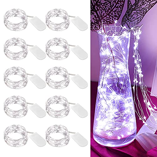 LIIDA [10-Pack] LED String Lights, 6.6FT LED Moon Lights 20 Led Micro Lights On Silver Copper Wire (Batteries Include) for DIY Wedding Centerpiece, Table Decoration, Party (Cool White) - color: Cool White