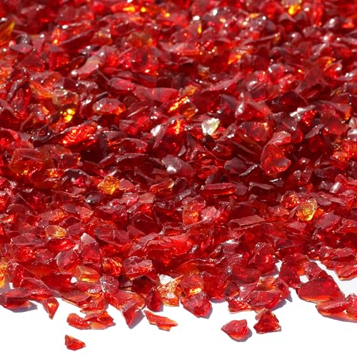 QYGL Crushed Glass for Resin Art, DIY Crafts, and Home Decor - 0.9LB Red Broken Glass Pieces 3-6mm, for Vase Fillers, Tabletop Fire Pit, and Aquarium Rocks - color: Red