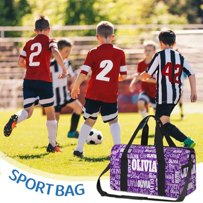 Personalized Sport Ballet Dance Bag, Bright Glitters Dark Purple | Customized Travel Duffel Tote with Name Overnight Weekender Perform Cheer Bag - color: Purple