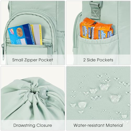 sportsnew 40oz Insulated Crossbody Water Bottle Bag Gym Hiking Phone Pocket | Water-resistant Lining, Padded Strap, Top Handle, Drawstring, Phone Pocket, Elastic Slots, Built-In Key Clip for Gym Walking - color: Sage Green