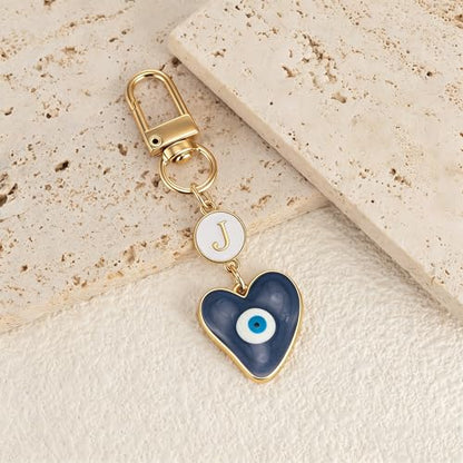 XGALBLA Small Evil Eye Keychains Initial Letter Key Chains for Women Men Car Key Bag Purse Charm- Good Luck Amulet Protection - color: Evil Eye 1-j