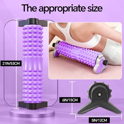 Foam Roller with Detachable Stand, 18” Deep Tissue Massage Roller | 3-Level Height Adjustable Support, Beginner-Friendly Design for Home Workout & Muscle Recovery -Purple - color: Purple