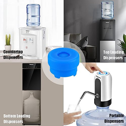 [3-Pack] Water Jug Cap for 2,3,4,5 Gallon Water Bottles with 55mm Standard/Screw/Crown Opening, Food-Grade Silicone Reusable Water Bottle Caps, Leak-Free Water Bottle Dispenser Caps Lids - color: Blue, size: 3 Pack