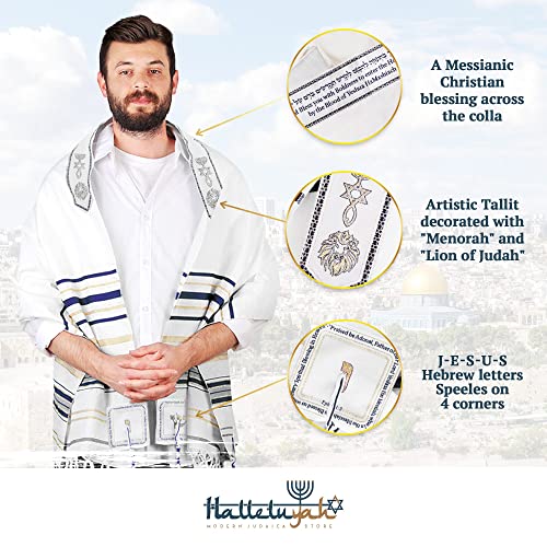 HalleluYAH Messianic Tallit Prayer Shawl 72"x 22" with Bag For Men & Women - color: Navy Blue