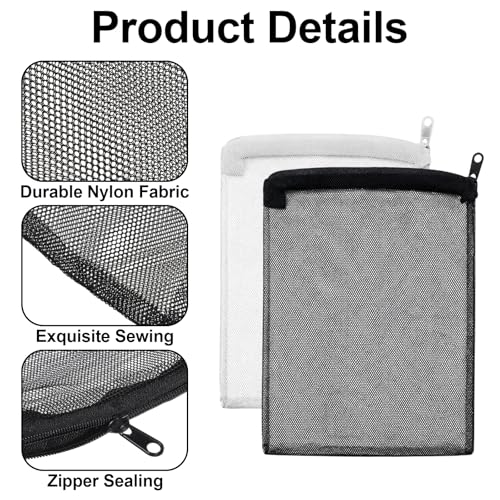 16 Pcs Aquarium Filter Media Bags Extra Fine, Fine Mesh Filter Media Bag with Zipper, White and Black Bag for Fish Tank Activated Carbon, Biospheres, Ceramic Rings