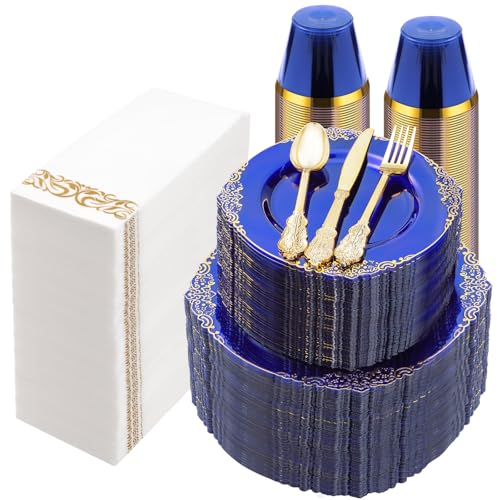 Bestluck 700PCS Clear Blue Plastic Plates for 100 Guests - color: Blue, size: 100 Guests